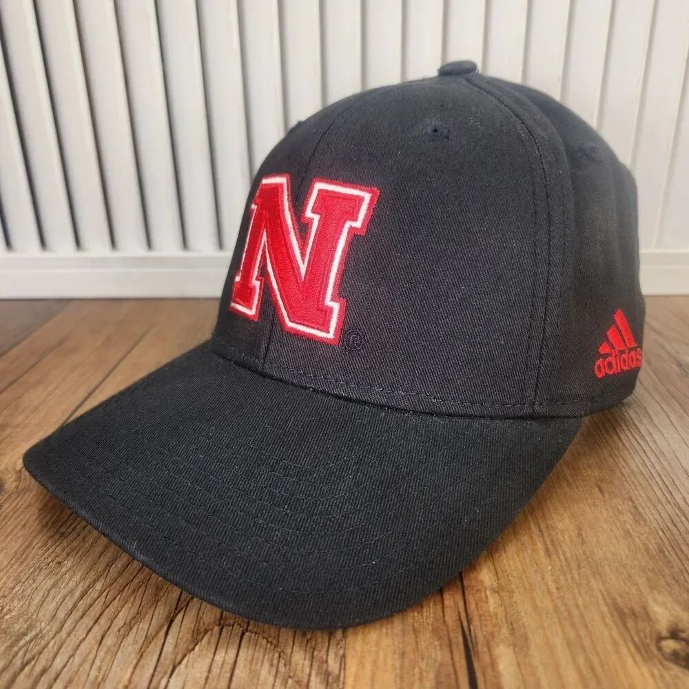 Nebraska Cornhuskers Adidas Big N Strapback Hat Cap Black Red NCAA College Sport